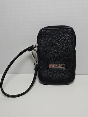 Calvin Klein Black Pebbled Leather Wristlet Phone Pouch